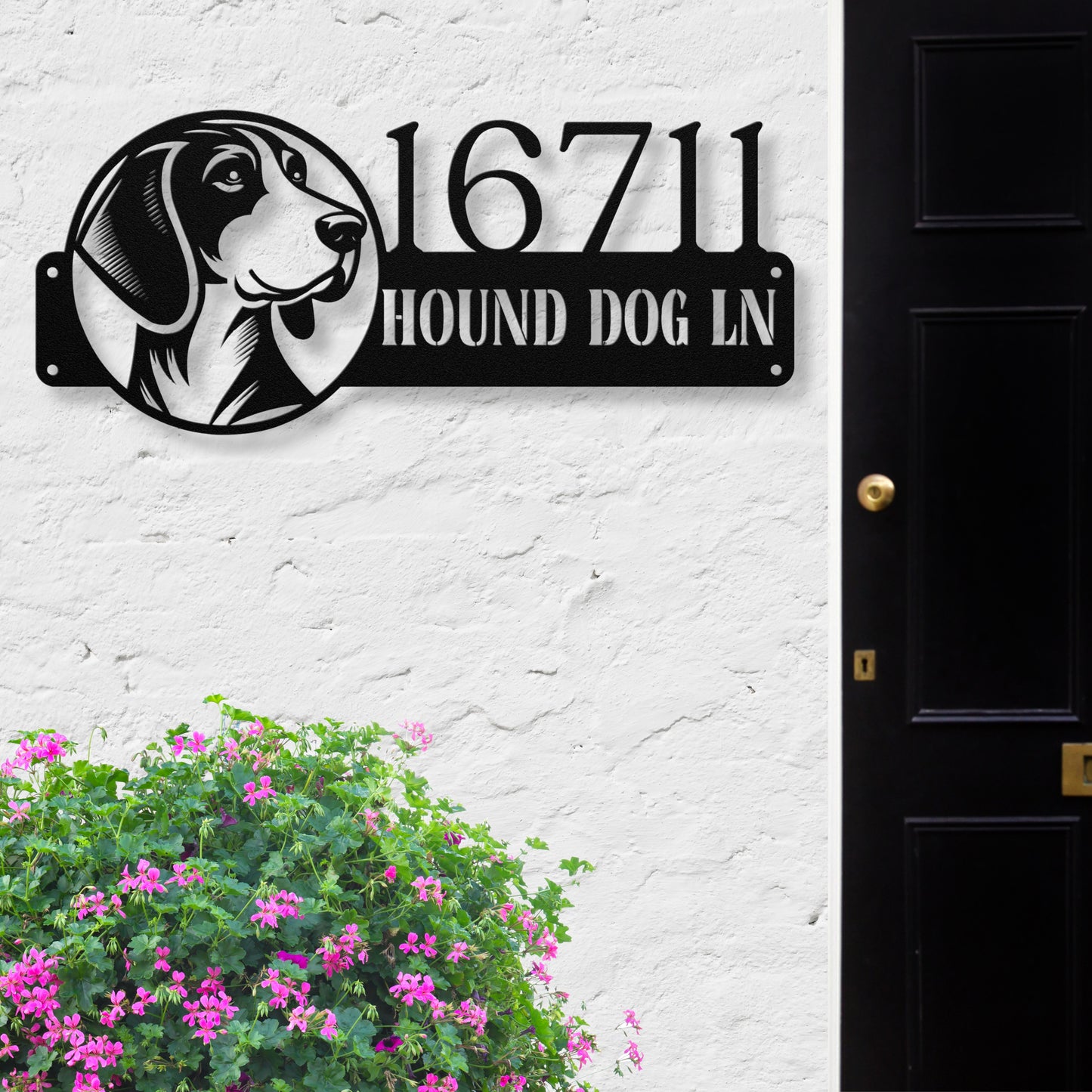 Various Hound Dog Breed Black address sign