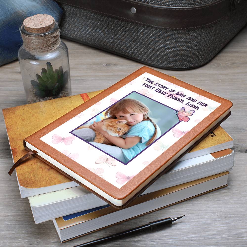 Personalized child and pet memory journal with butterfly background
