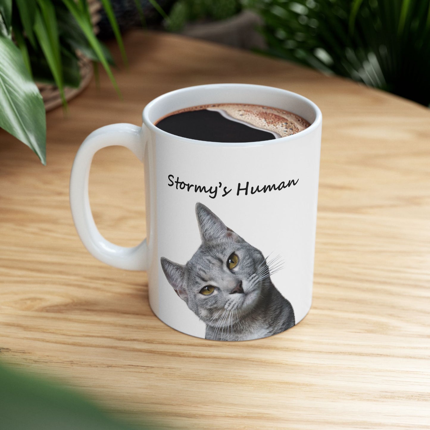 Funny cat owner coffee mug with custom name and pet image