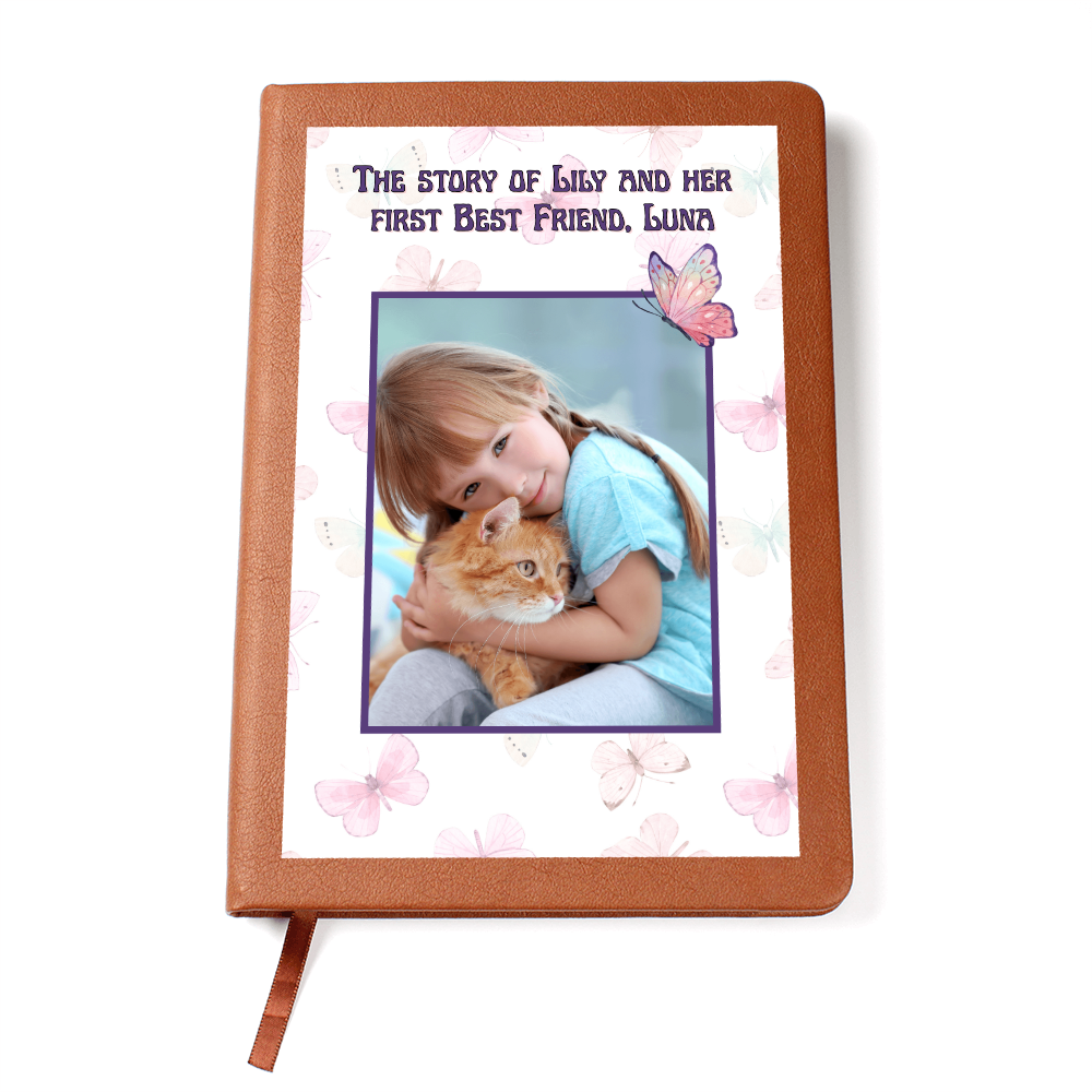 Personalized child and pet memory journal with butterfly background