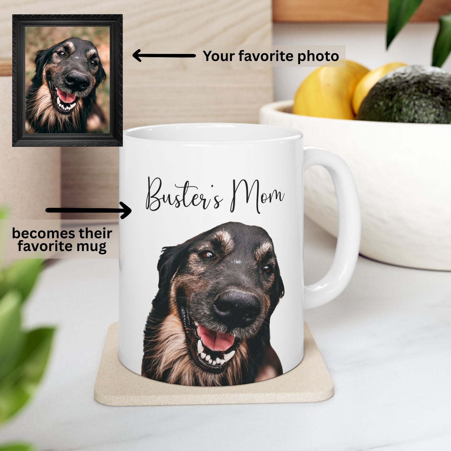 Photo upload mug gift for pet lovers, perfect for dog moms and coffee fans