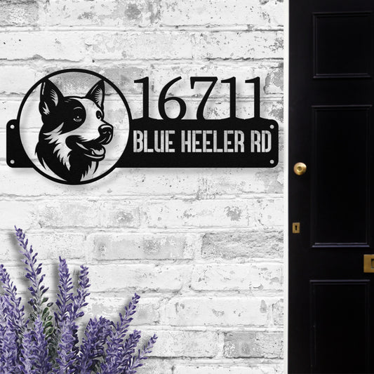 Sweet faced Blue Heeler Black metal address sign