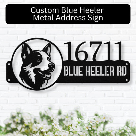 Sweet faced Blue Heeler black metal address sign