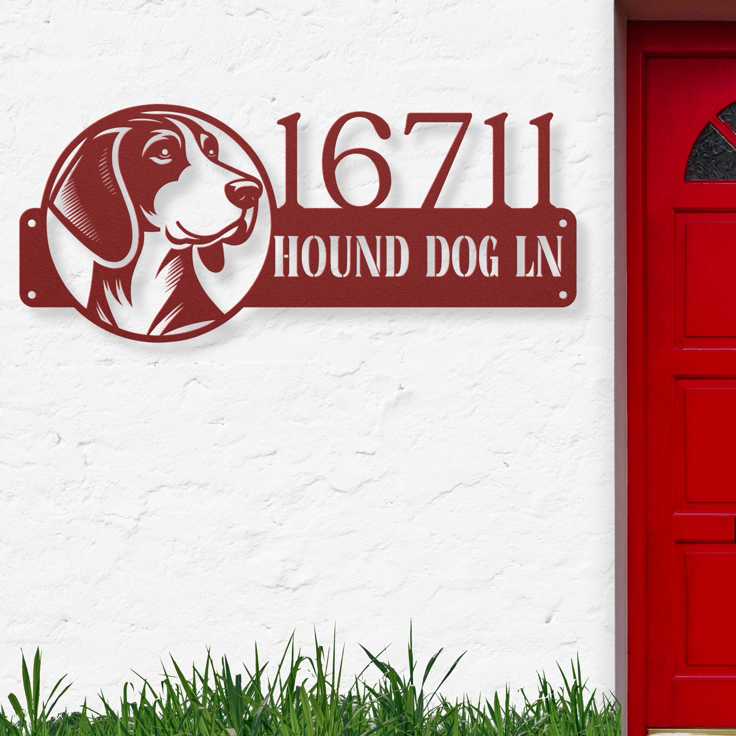 Various Hound Dog Breed Red address sign