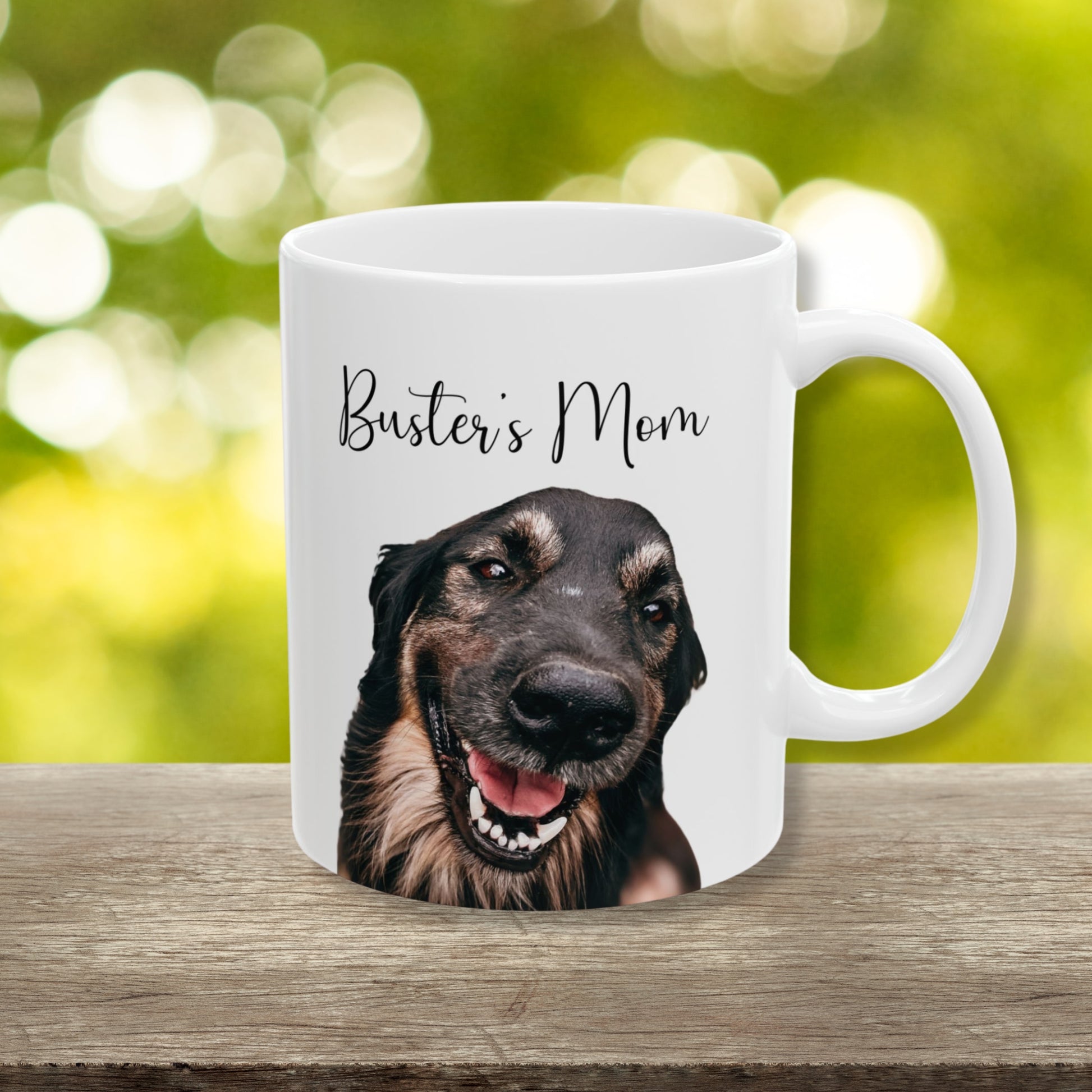 Dog lover coffee mug with uploaded pet picture, dishwasher safe keepsake