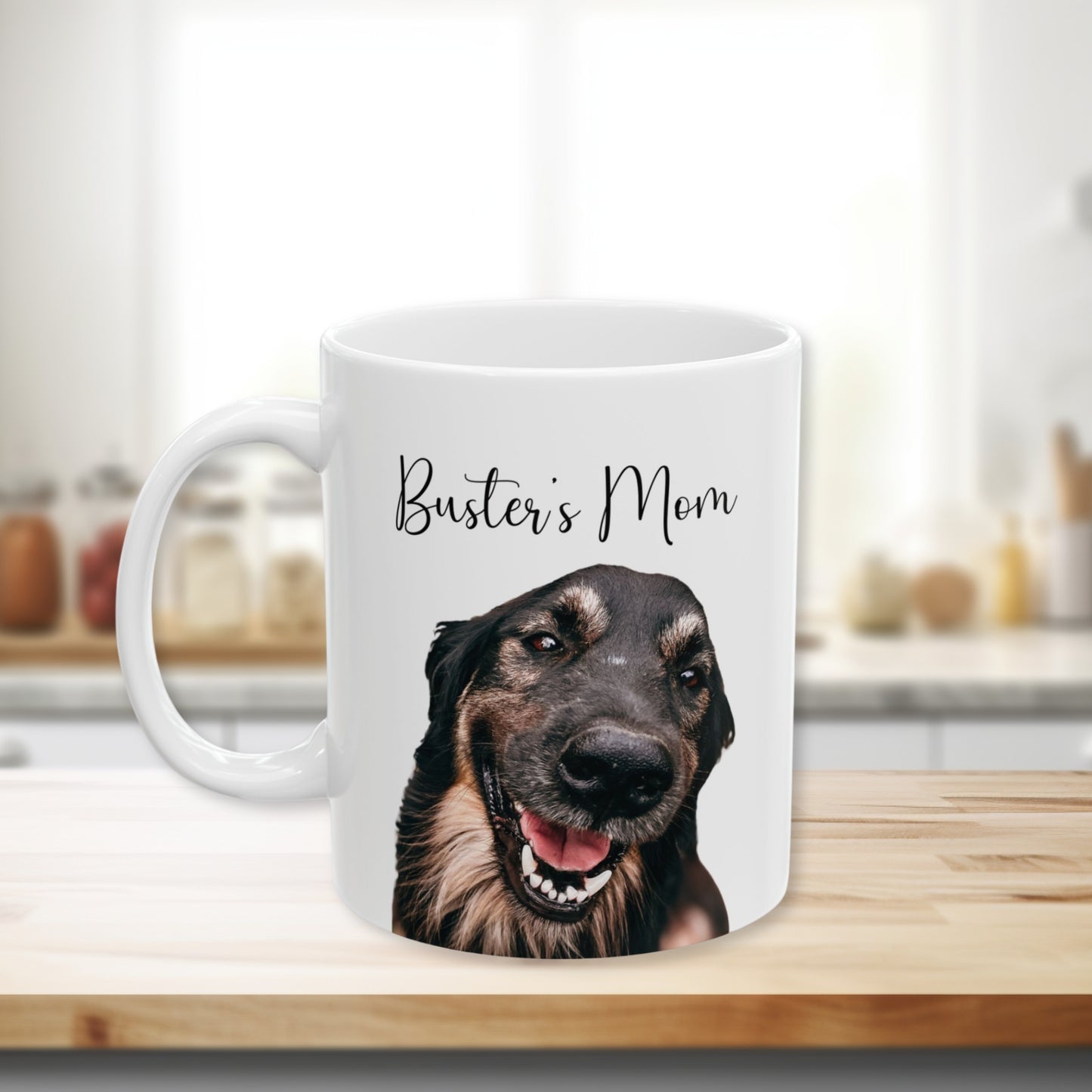 Custom ceramic mug with dog photo, ideal Mother’s Day gift for dog moms