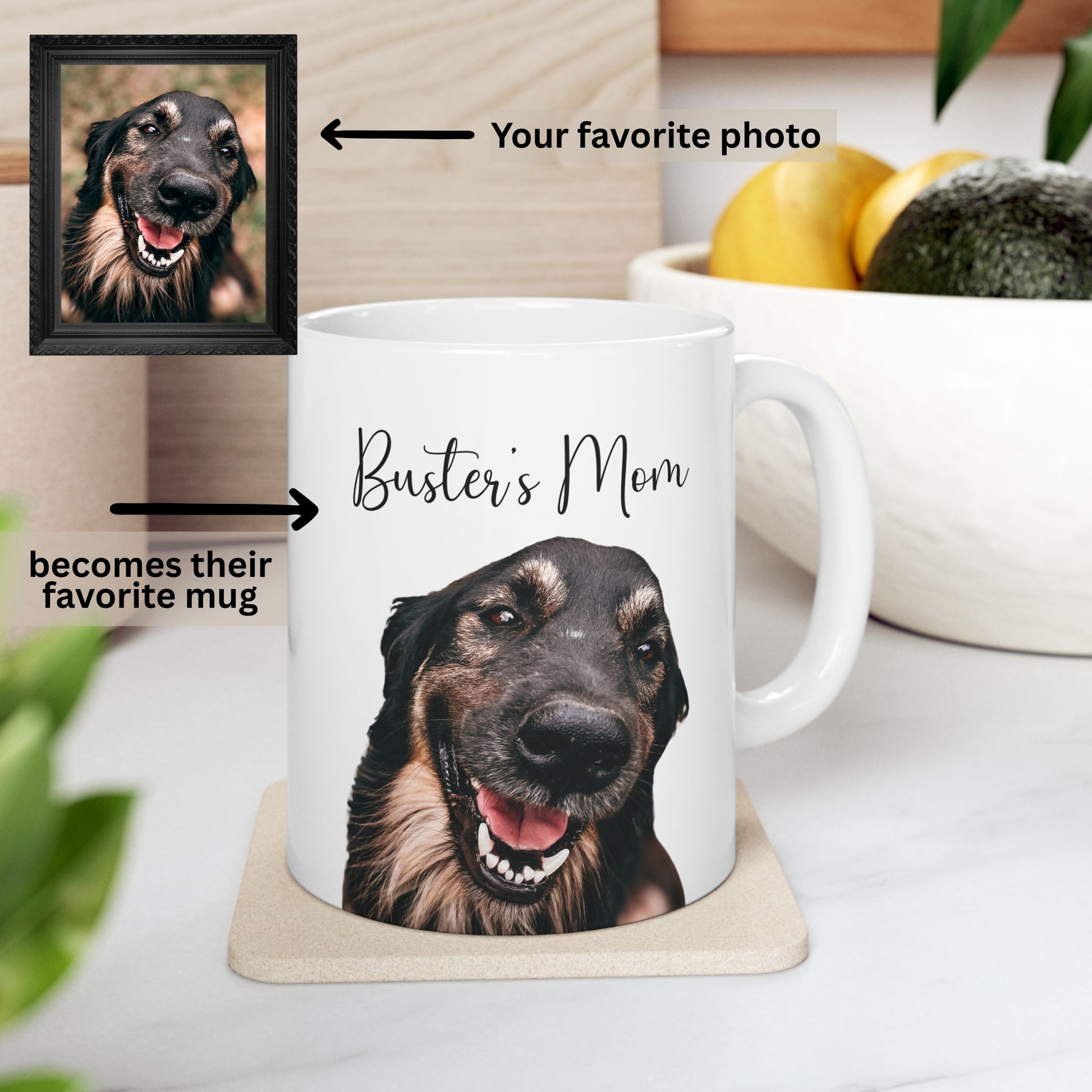 Photo upload mug gift for pet lovers, perfect for dog moms and coffee fans